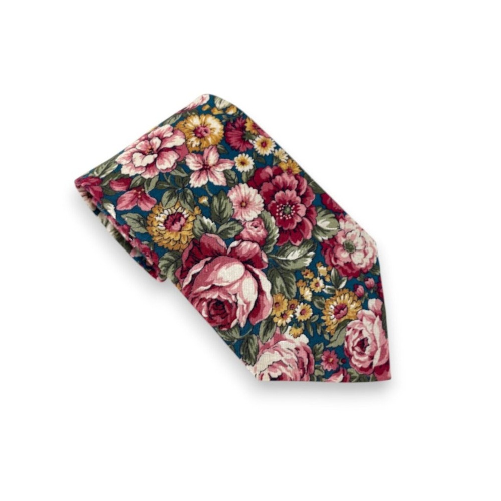Vintage 90s Windsor Necktie Floral Tapestry Cotton Cottagecore Wide Blade Twee‎